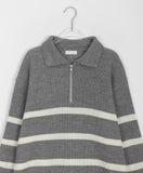 [unisex] Yomin Collar Stripe Half-Zip Over Knit