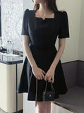 Berlin Notch Square-Neck Short Sleeve Tweed Flare One Piece