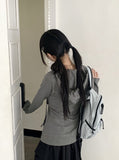 Rti Vintage V-neck Lace Hood Long Sleeve T-shirt