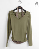 Ripple Halter Layered V-Neck Cropped Long Sleeve T-Shirt