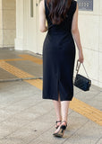 Morian Notch Shirring Span Sleeveless One Piece