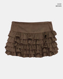 Muen Frill Suede Tiered Mini Skirt