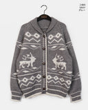 Jeber Deer Nordic Round Collar Knit Cardigan