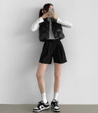 Winter Shorts Corduroy Fleece Brushed Pin Tuck Banding Short Pants