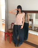 Kyohi Ribbon Pintuck Lace Short Sleeve Blouse