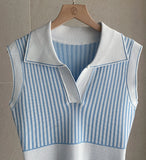Epic Stripe Collar Sleeveless Knit One Piece