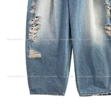Side Damage Balloon Banding Denim Pants