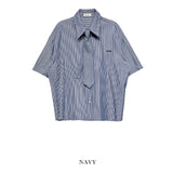 [LAN ARCHIVE][SET] Classic seersucker tie st half shirt