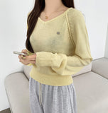 Colorful Pendant Point V-Neck Long Sleeve Knit