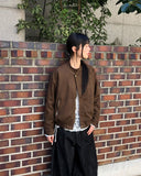 Shy Suede No-Collars Snap Button Zipper Pocket Blouson Jacket