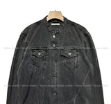 Curved neck denim jacket