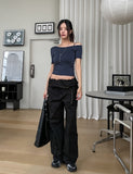 Toe Stripe Unbalance Shoulder Short Sleeve