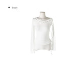 Denk Shirring Eyelet Crop Lip Neck T-shirt