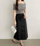 Back Zipper Slit H-line Long Skirt