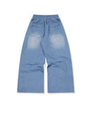 Washed Balloon Cargo Denim Pants