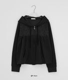 Sigyu Flower Lace Shirring Hood Zip-up