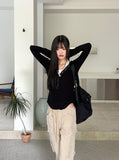 Evia Ttoto Button Slim Ribbed Hooded T-Shirt