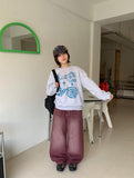 Nanata Cat Washing Stitch Cotton Wide Pants
