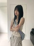 Miut Linen Twist Collar Half Zip-up Vest
