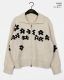 Phen Daisy Flower Collar Two Way Knit Zip-up