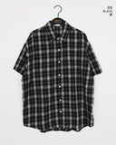 Rona Linen Wrinkle Overfit Check Short Sleeve Shirt