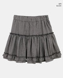 Bran Double Frill Check Midi Skirt