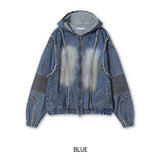 Mud damage denim hooded jacket