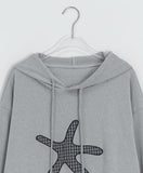 Nahin Check Patch Frill Hood Long Sleeve Tee