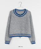 Toroni two-way color matching wool knit zip-up cardigan