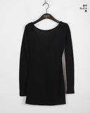 Teeret back slit cross strap punching U-neck off-shoulder long-sleeved T-shirt