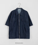 [unisex] Heco two-way pocket denim short sleeve zip-up