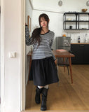 Huring Double Button Balloon Midi Skirt