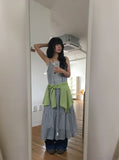 Ume Check Tiered Long Sleeveless Bustier One Piece (Adjustable Straps)