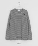 Bea Diagonal Henley Neck Stripe Long Sleeve Tee