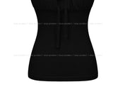 Noir Ribbon Shirred Cap Sleeve Short Sleeve