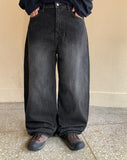Hoku Crack Washing Wide Denim Pants