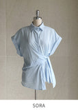 Pale Ribbon Wrap Collar Shirt Blouse