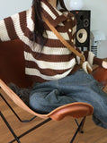 Lambo Stripe Unbalance Button Collar Long Sleeve Knit