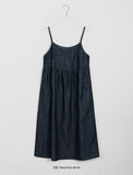 Coinzy Denim Shirring Sleeveless Long One Piece