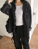 [UNISEX] Barket Vintage Oversized-fit Stitch Denim Long Sleeve Shirt