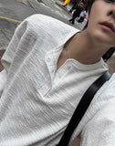 Tweed Henley Neck Long Sleeve Tee