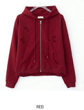 Ruby Damaged Sweat Hood Zip-Up