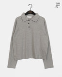 Chocoop dot collar button long sleeve T-shirt