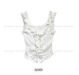 Rieti lace diagonal button crop sleeveless
