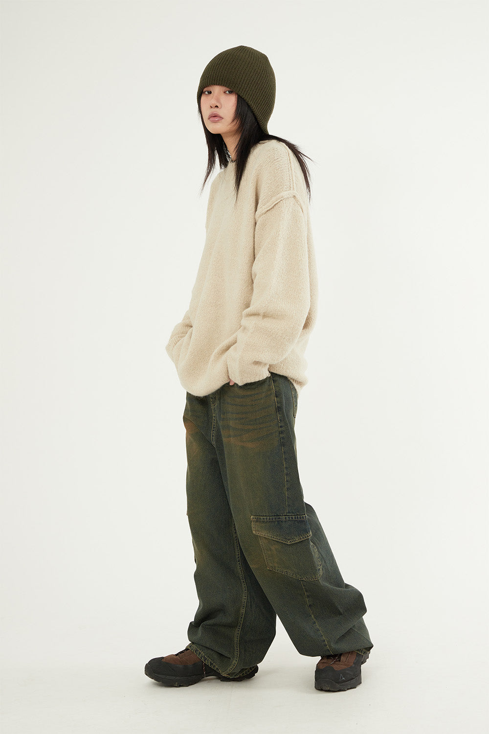 【Raucohouse】Slash knee cargo wide denim pants Raucohouse(ラウコハウス) - スラッシュニーカーゴワイドデニム