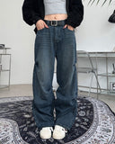 Pad snap button denim pants