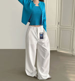 4-Season Folding Side Cut Inner Button Wide Slacks Pants