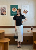 Nahen Round Neck Shirred Puff Blouse