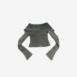 Beckyan Off-Shoulder Two-Way Knit Zip-up