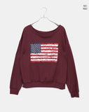 Murhit American Flag Printing One-Off Shoulder Long Sleeve Sweatshirt
